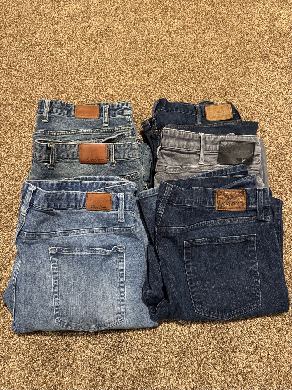 Men’s Designer Jeans Bundle 6 Pairs Size 38x32  Flag & Anthem, Polo Ralph Lauren